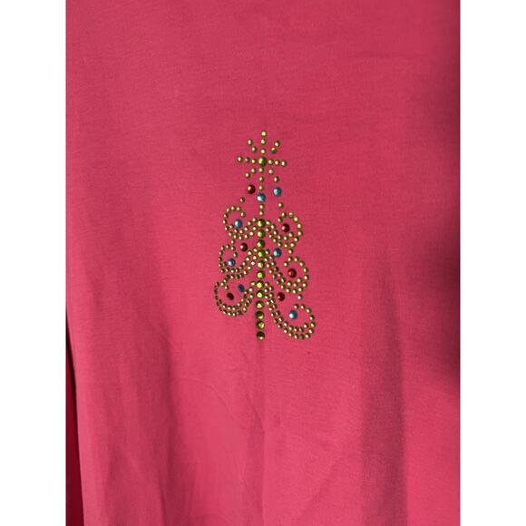Quacker Factory Pink Christmas Tree Top Women’s XL – Rhinestone Holiday Shirt - Picture 2 of 4